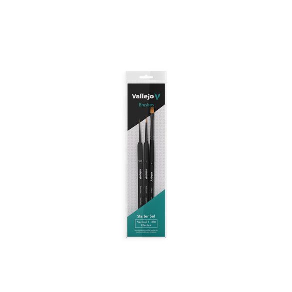 Vallejo - Brush Set / Precision - Start Set Round No.1, 3/0 Triangular Handle, Flat No.4, synthetics-B03990