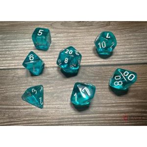 Chessex Translucent Polyhedral Teal/white 7-Die Set-23085