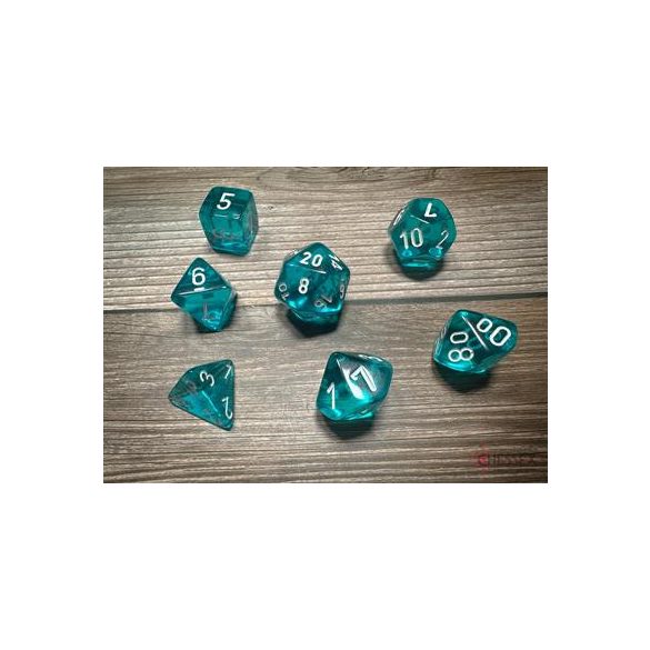 Chessex Translucent Polyhedral Teal/white 7-Die Set-23085