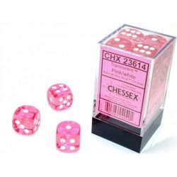 Chessex Translucent Pink/white 16mm d6 Dice Block (12 dice)-23614