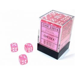 Chessex Translucent Pink/white 12mm d6 Dice Block (36 dice)-23814