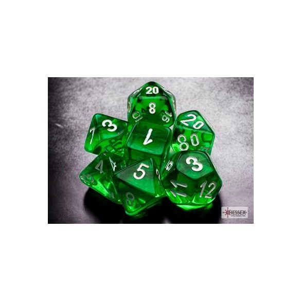 Chessex Translucent Mini-Polyhedral Green/white 7-Die Set-20375