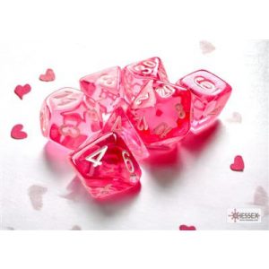 Chessex Translucent Mini-Polyhedral Pink/white 7-Die Set-20384