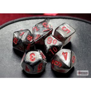 Chessex Velvet Mini-Polyhedral Black/red 7-Die Set-20478