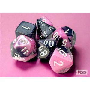 Chessex Gemini Mini-Polyhedral Black-Pink/white 7-Die Set-20630