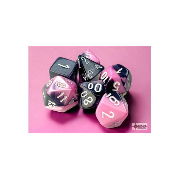 Chessex Gemini Mini-Polyhedral Black-Pink/white 7-Die Set-20630