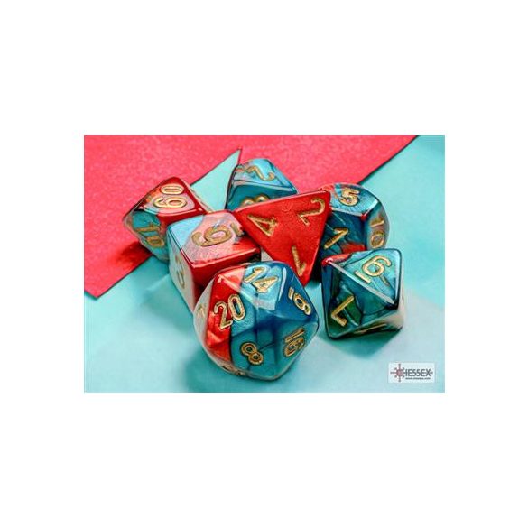 Chessex Gemini Mini-Polyhedral Red-Teal/gold 7-Die Set-20662