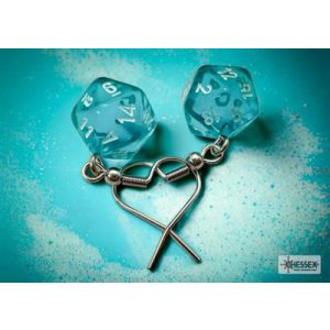 Chessex Hook Earrings Translucent Teal Mini-Poly d20 Pair-54202