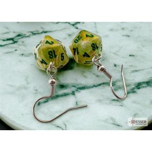 Chessex Hook Earrings Marble Green Mini-Poly d20 Pair-54203