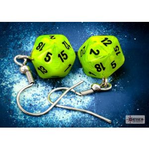 Chessex Hook Earrings Vortex Bright Green Mini-Poly d20 Pair-54205