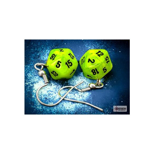 Chessex Hook Earrings Vortex Bright Green Mini-Poly d20 Pair-54205