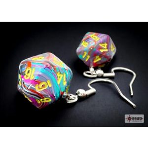 Chessex Hook Earrings Festive Mosaic Mini-Poly d20 Pair-54207