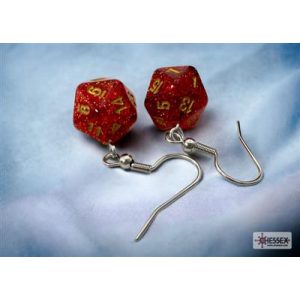 Chessex Hook Earrings Glitter Ruby Mini-Poly d20 Pair-54208