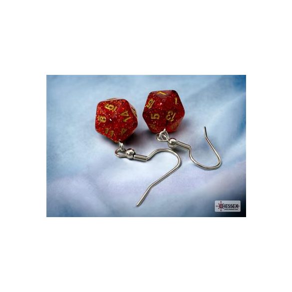 Chessex Hook Earrings Glitter Ruby Mini-Poly d20 Pair-54208