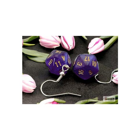 Chessex Hook Earrings Borealis Royal Purple Mini-Poly d20 Pair-54212