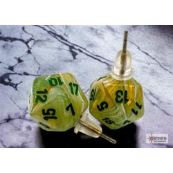 Chessex Stud Earrings Marble Green Mini-Poly d20 Pair-54503