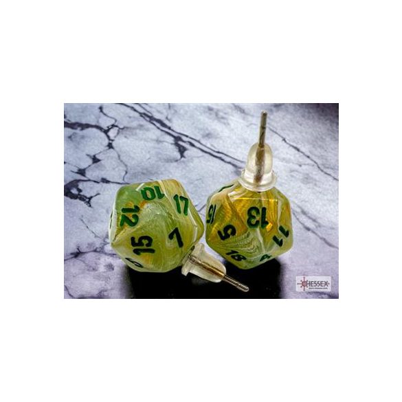 Chessex Stud Earrings Marble Green Mini-Poly d20 Pair-54503