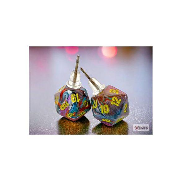 Chessex Stud Earrings Festive Mosaic Mini-Poly d20 Pair-54507