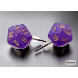 Chessex Stud Earrings Borealis Royal Purple Mini-Poly d20 Pair-54512