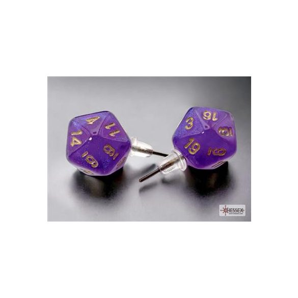 Chessex Stud Earrings Borealis Royal Purple Mini-Poly d20 Pair-54512