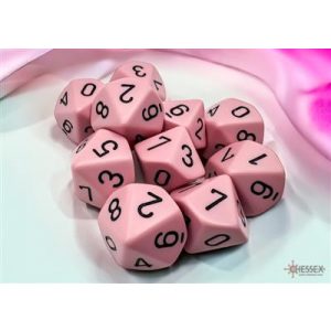 Chessex Opaque Pastel Pink/black Set of Ten d10s-25264