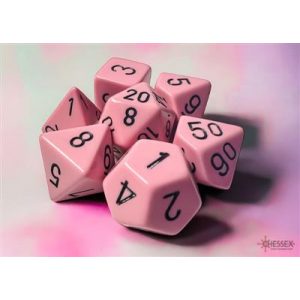 Chessex Opaque Pastel Pink/black Polyhedral 7-Dice Set-25464