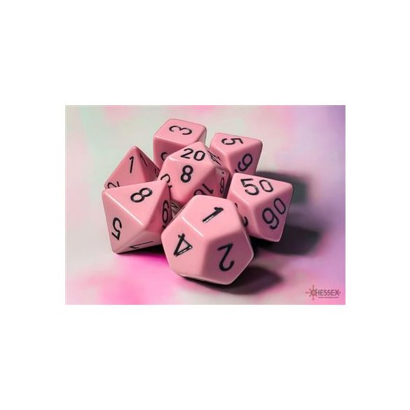 Chessex Opaque Pastel Pink/black Polyhedral 7-Dice Set-25464