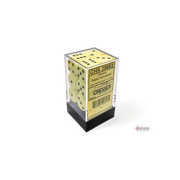 Chessex Opaque Pastel Yellow/black 16mm d6 Dice Block (12 dice)-25662
