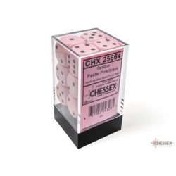 Chessex Opaque Pastel Pink/black 16mm d6 Dice Block (12 dice)-25664