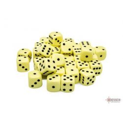 Chessex Opaque Pastel Yellow/black 12mm d6 Dice Block (36 dice)-25862