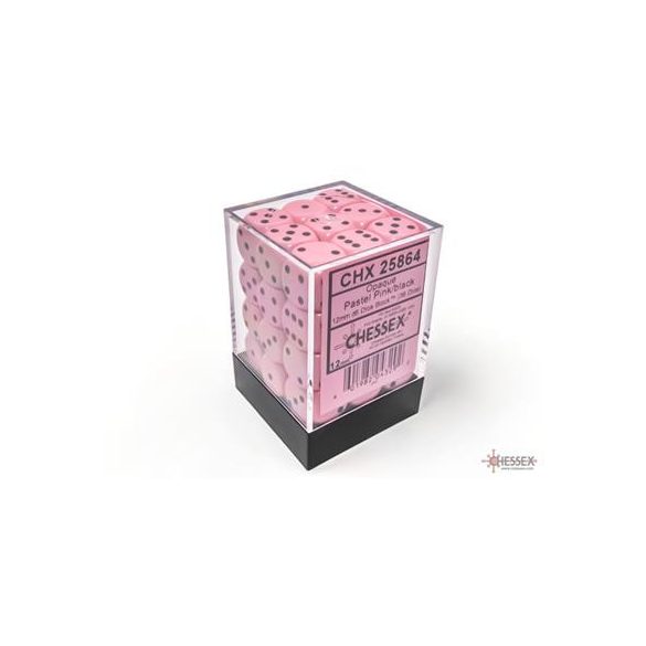 Chessex Opaque Pastel Pink/black 12mm d6 Dice Block (36 dice)-25864