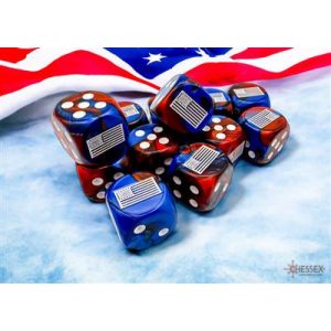 WW2 dice United States Gemini Blue-Red/white 16mm d6 Dice Block (12 dice)-29065