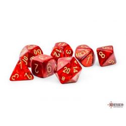 Chessex Marble Scarab® Mega-hedral™ Scarlet™/gold 7-Die Set-22414