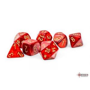 Chessex Marble Scarab® Mega-hedral™ Scarlet™/gold 7-Die Set-22414