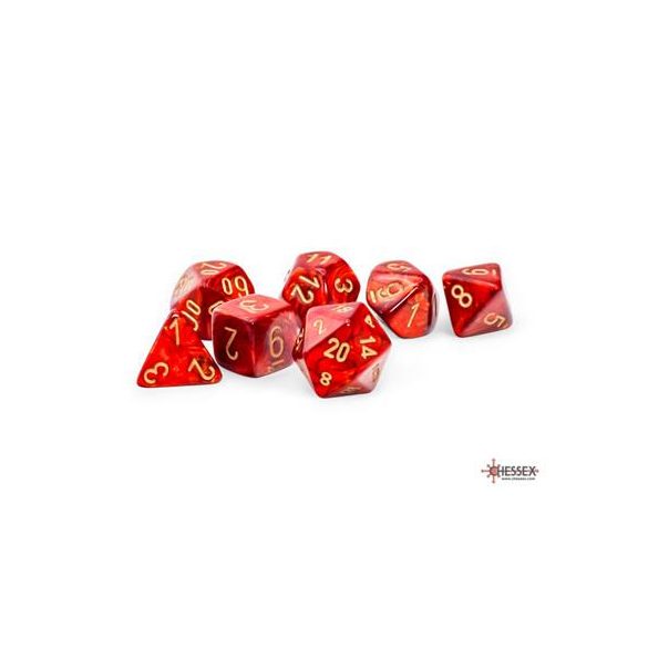 Chessex Marble Scarab® Mega-hedral™ Scarlet™/gold 7-Die Set-22414