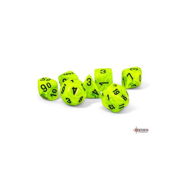 Chessex Vortex® Mega-hedral™ Bright Green/black 7-Die Set-22430