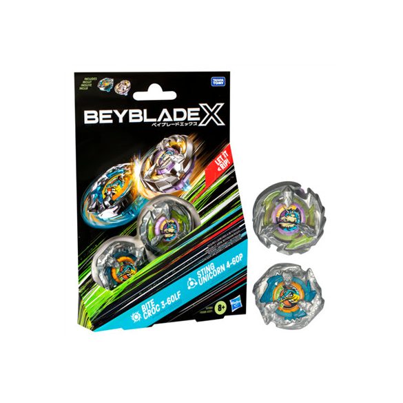 Beyblade X Bite Croc 3-60LF and Sting Unicorn 4-60P Top Dual Pack Set-G0199ES0