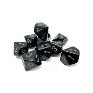 Opaque Black/green Set of Ten d10s-25258