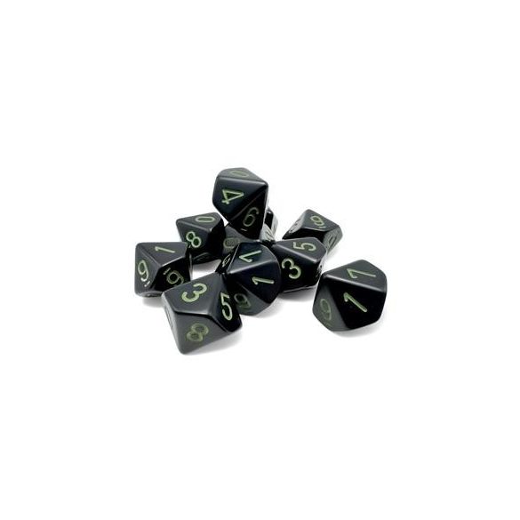 Opaque Black/green Set of Ten d10s-25258