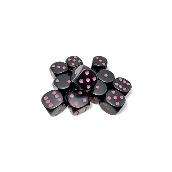 Opaque Black/pink 16mm d6 Dice Block (12 dice)-25648