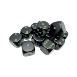 Opaque Black/green 16mm d6 Dice Block (12 dice)-25658