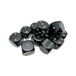 Opaque Black/green 16mm d6 Dice Block (12 dice)-25658