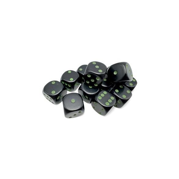 Opaque Black/green 16mm d6 Dice Block (12 dice)-25658