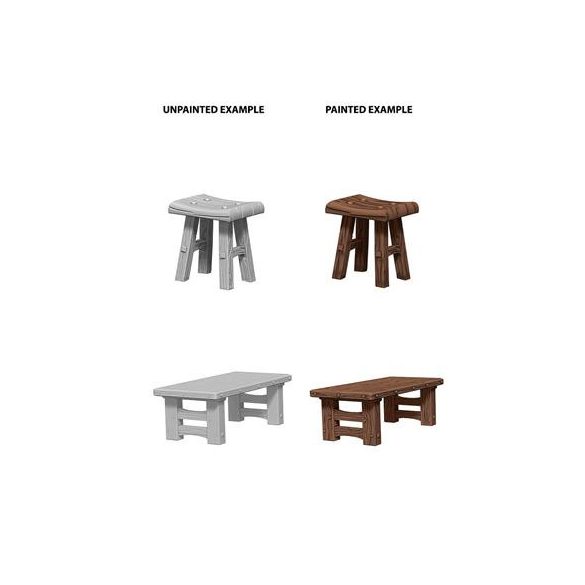 WizKids Deep Cuts Unpainted Miniatures - Wooden Table & Stools-WZK72593