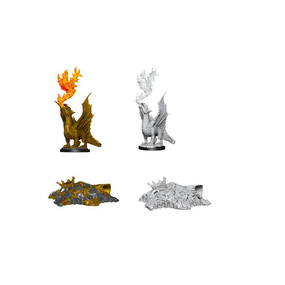 D&D Nolzur's Marvelous Miniatures - Gold Dragon Wyrmling & Small Treasure Pile-WZK90028