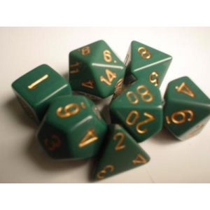 Chessex Opaque Polyhedral 7-Die Sets - Dusty Green w/gold-25415