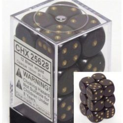 Chessex Opaque 16mm d6 with pips Dice Blocks (12 Dice) - Black w/gold-25628