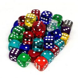 Chessex Translucent Bags of 50 Dice - Bag of 50 Asst. Loose Trans. 12mm d6 w/pips Dice-29122