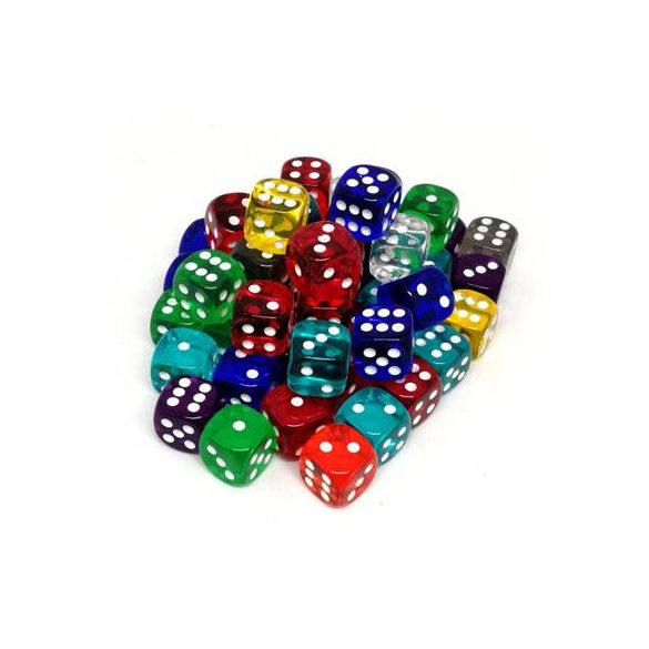 Chessex Translucent Bags of 50 Dice - Bag of 50 Asst. Loose Trans. 12mm d6 w/pips Dice-29122