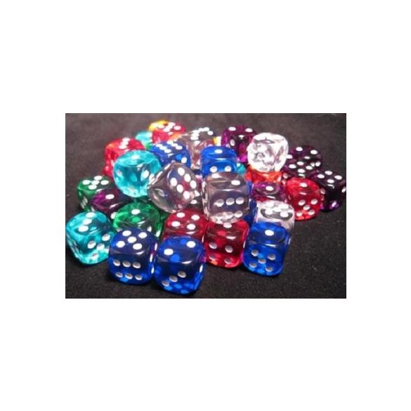 Chessex Translucent Bags of 50 Dice - Bag of 50 Asst. Loose Trans. 16mm d6 w/pips Dice-29126